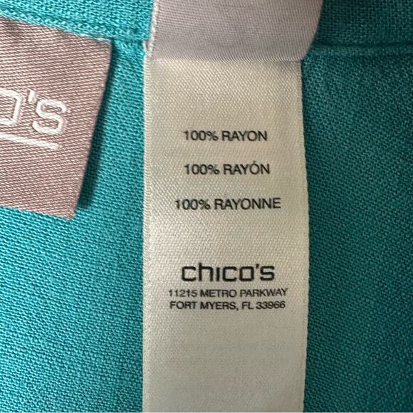 Chico’s Button Down Shirt-Tunic teal and white striped back coastal grandma - Picture 6 of 9